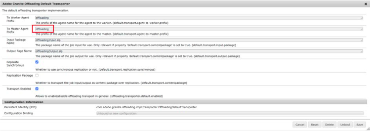 Change value of the property default.transport.agent-to-master.prefix from offloading_outbox to offloading.