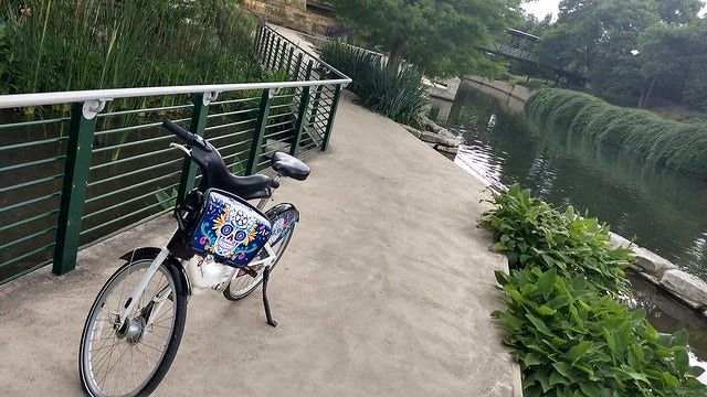 Bike-Share Bike on the Riverwalk Trail in San Antonio