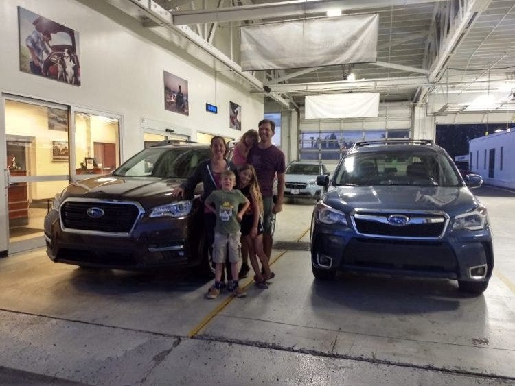 Our new 2019 Subaru Ascent Touring alongside our beloved 2014 Forester XT