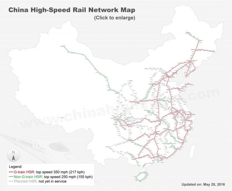 Chinese CRH High Speed Rail routes as of 2016