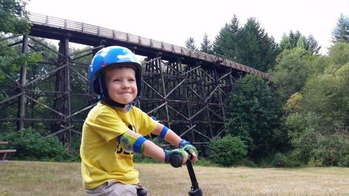 My 3-year-old son, already a die-hard trail rider.