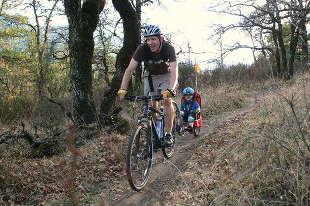 Introducing my friend's son to mountain biking, at what is balefully one of the closest parks available to us - a full hour away in the Columbia Gorge.