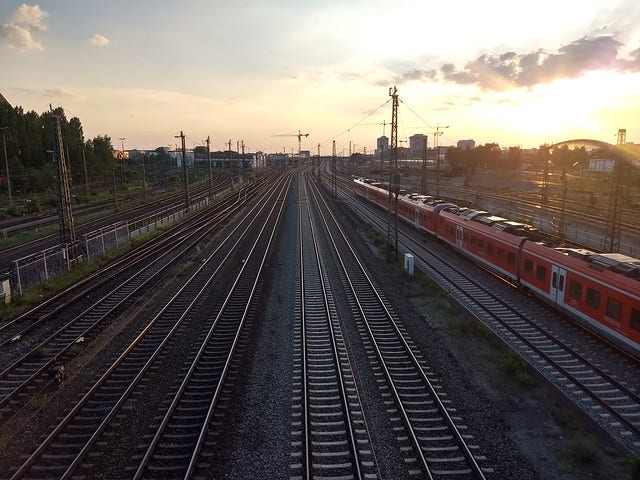 Sunset Trains Coming from Munich Haubtbahnhof