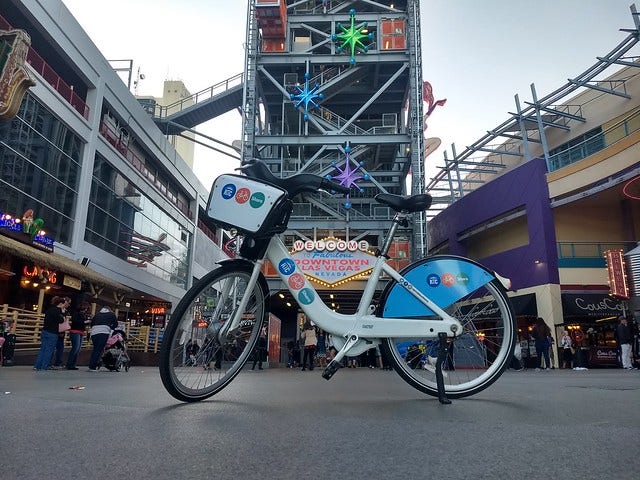 Riding the Las Vegas Bike Share Bike through the Freemont Street Experience