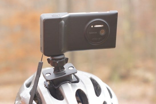 Nokia Lumia 1020 Mounted on Bicycle Helmet